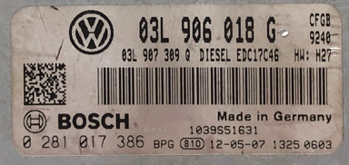 VW Sharan 2.0 TDI, 0281017386, 0 281 017 386, 03L906018G, 03L 906 018 G, EDC17C46,
