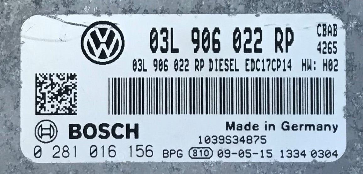 VW Tiguan 2.0 TDI, 0281016156, 0 281 016 156, 03L906022RP, 03L 906 022 RP, EDC17CP14