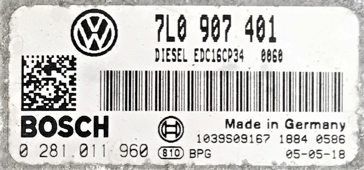 VW Touareg 3.0 TDI, 0281011960, 0 281 011 960, 7L0907401, 7L0 907 401, EDC16CP34