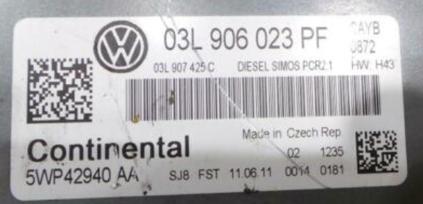VW Touran 1.6TDi, 03L906023PF, 03L 906 023 PF, 5WP42940AA, DIESEL SIMOS PCR2.1