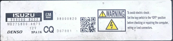 Vauxhall Corsa, Astra Engine ECU DENSO, 898000 8203, MB275800-4673, 98000820, D07001, CQ