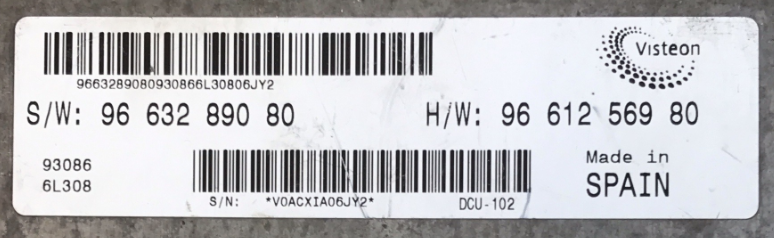 Peugeot, 9663289080, 96 632 890 80, 9661256980, 96 612 569 80, DCU-102