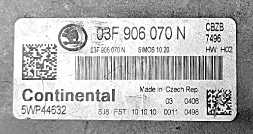 Plug & Play Continental Engine ECU, Skoda Fabia 1.2, 03F906070N, 03F 906 070 N, 03F906070N, 5WP44632, SIMOS 10.20