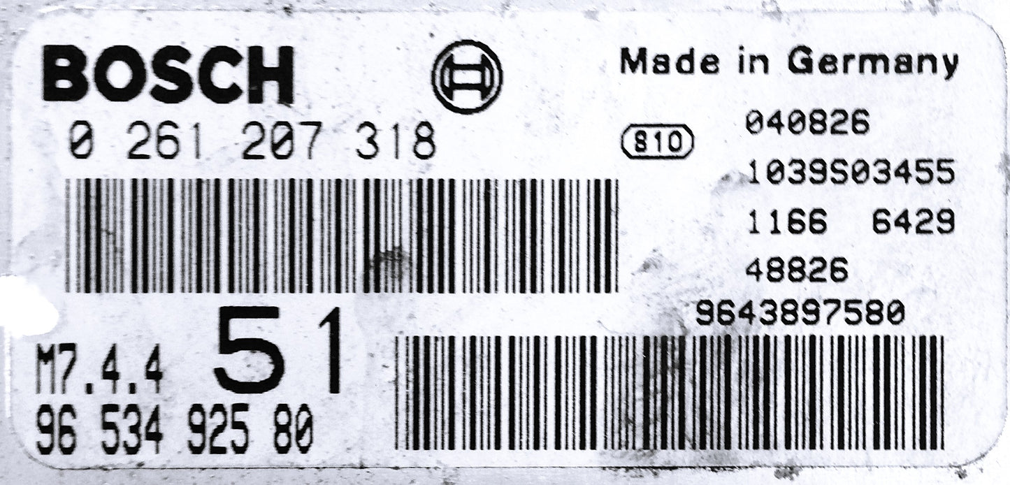 Plug & Play Engine ECU, Citroen , 0261207318, 0 261 207 318, 9653492580, 96 534 925 80, M7.4.4