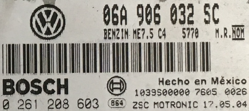 VW Beetle, 0261208603, 0 261 208 603, 06A906032SC, 06A 906 032 SC, ME7.5