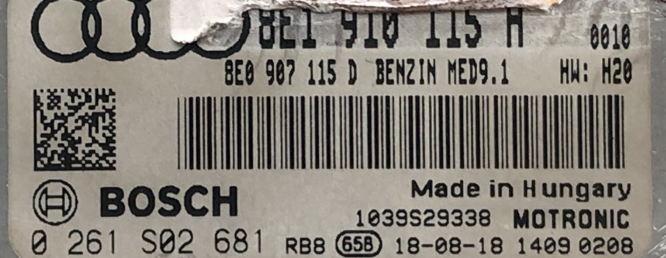 0261S02681, 0 261 S02 681, 8E1910115H , 8E1 910 115 H , 8E0 907 115 D, 8E0907115D, MED9.1