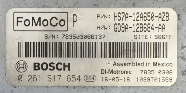 0261S17654, 0 261 S17 654, HS7A-12A650-AZB, HS7A12A650AZB, GD9A-12B684-AA, GD9A12B684AA