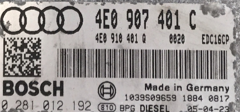 Audi A8 3.0 TDI Quattro, 0281012192, 0 281 012 192, 4E0907401C, 4E0 907 401 C, 4E0910401Q, 4E0 910 401Q, EDC16CP