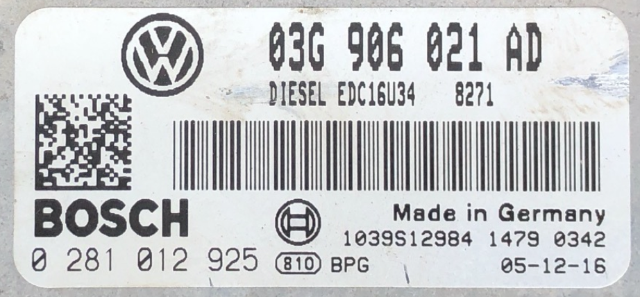 0281012925, 0 281 012 925, 03G906021AD, 03G 906 021 AD, EDC16U34