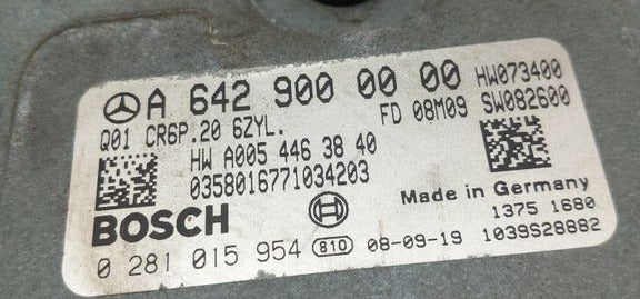0281015954 A6429000000 Bosch CR6P.20 Mercedes ECU label