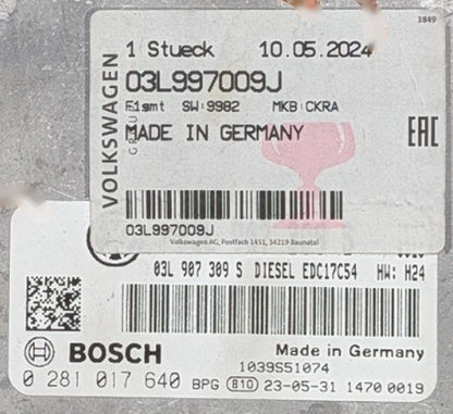 Bosch EDC17C54 ECU 0281017640 03L997009J 03L907309S label