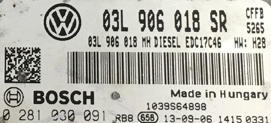 SKODA SUPERB 2.0 TDI, 0281030091, 0 281 030 091, 03L906018SR, 03L 906 018 SR, 03L906018MH, 03L 906 018 MH, EDC17C46
