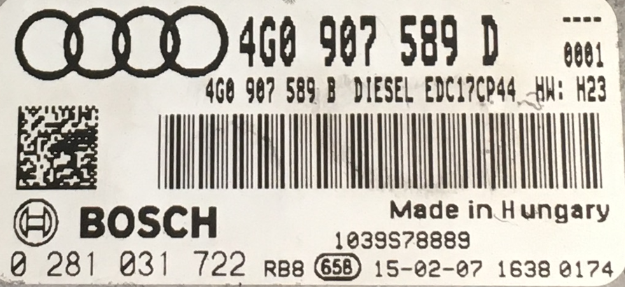 Audi, 0281031722, 0 281 031 722, 4G0907589D, 4G0 907 589 D, 4G0907589B, 4G0 907 589 B