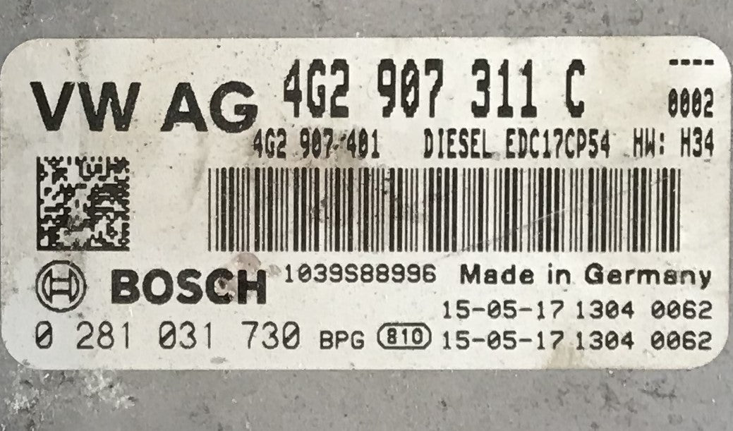 0281031730, 0 281 031 730, 4G2907311C, 4G2 907 311 C, EDC17CP54