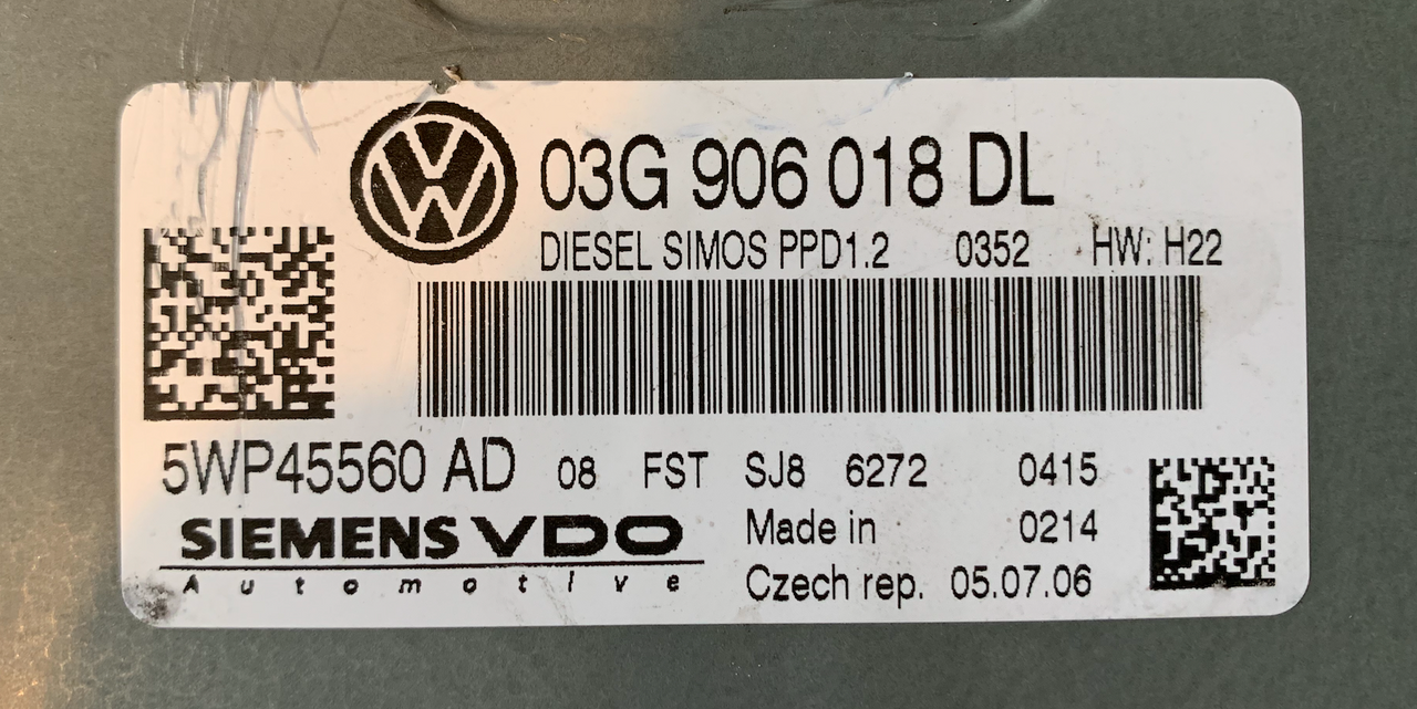 VW Touran 2.0TDi, 5WP45560AD, 5WP45560 AD, 03G906018DL, 03G 906 018 DL, PPD1.2 