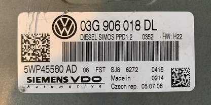 VW Touran 2.0TDi, 5WP45560AD, 5WP45560 AD, 03G906018DL, 03G 906 018 DL, PPD1.2 