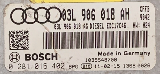 Audi A3 2.0 TDI, 0281016402, 0 281 016 402, 03L906018AH, 03L 906 018 AH, EDC17C46 , 1039S48708
