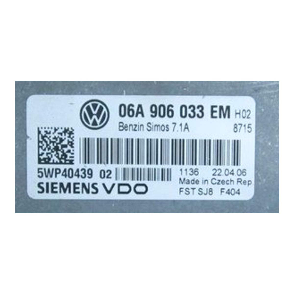 Simos 7.1A, 06A906033EM, 06A 906 033 EM, 5WP40439 02, 5WP4043902