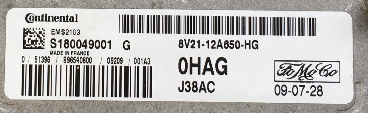 Ford Fiesta 1.6L, S180049001G, S180049001 G, 8V21-12A650-HG, 8V2112A650HG, 0HAG, EMS2103