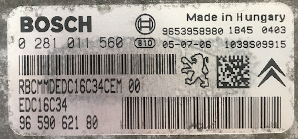 0 281 011 560, 0281011560, 96 590 621 80, 9659062180, EDC16C34