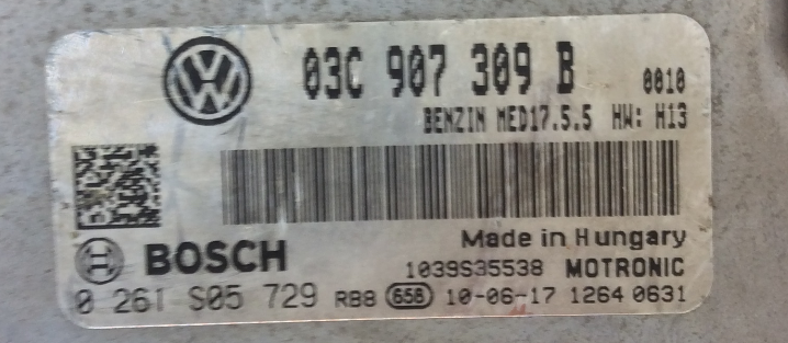 VW GOLF 1.4 TSI, 0261S05729, 0 261 S05 729, 03C907309B, 03C 907 309 B, MED17.5.5, 1039S35538