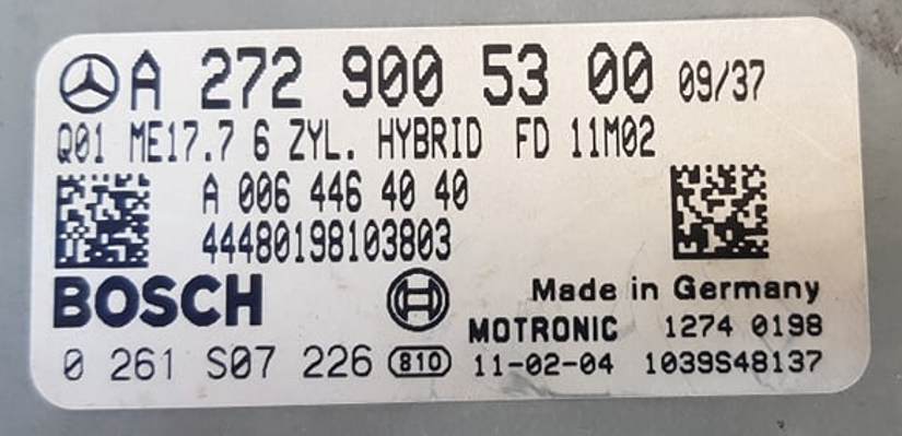 Mercedes-Benz S400 Hybrid, 0261S07226, 0 261 S07 226, A2729005300, A 272 900 53 00, A0064464040, A 006 446 40 40, 1039S48137