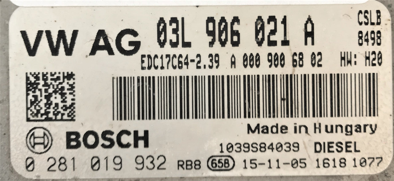 VW Crafter 2.0D, 0281019932, 0 281 019 932, 03L906021A, 03L 906 021 A, A0009006802, A 000 900 68 02, EDC17C64-2.39