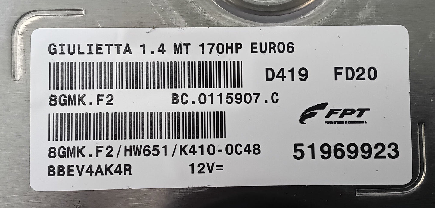 Plug & Play Magneti Marelli Engine ECU, Alfa Romeo Giulietta, 51969923, 8GMKF2, 8GMK.F2, BC0115907C, BC.0115907.C, HW651