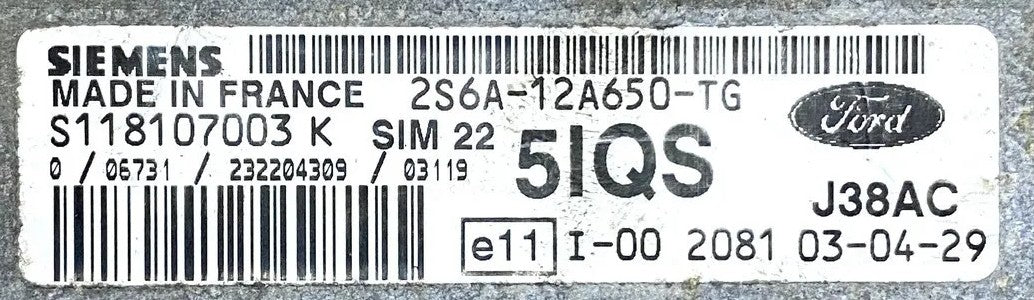 Plug & Play Engine ECU Siemens 2S6A-12A650-TG S118107003 K SIM22 J38AC