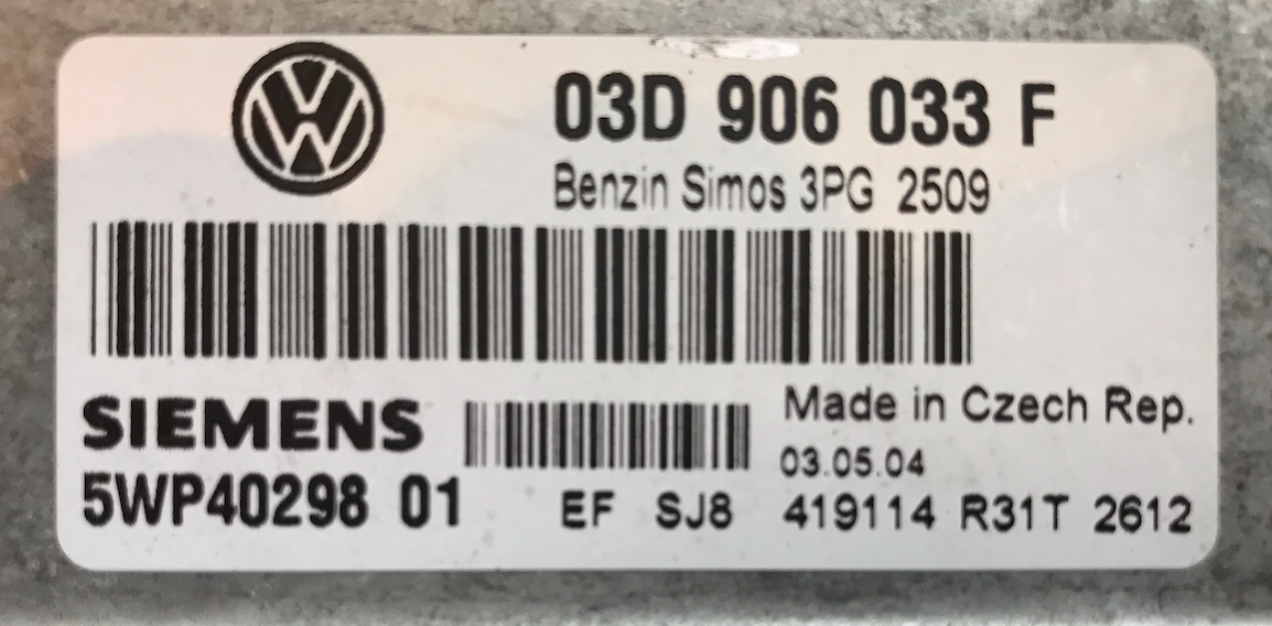 VW Polo, Simos 3PG, 03D906033F, 03D 906 033 F, 5WP4029801, 5WP40298 01
