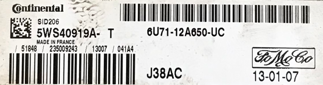 Ford Connect, SID 206,  5WS40919A-T, 6U71-12A650-UC, J38AC