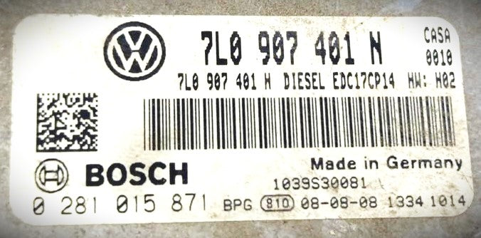 Plug & Play Bosch Engine ECU, VW Touareg 3.0TDI, 0281015871, 0 281 015 871, 7L0907401N, 7L0 907 401 N, EDC17CP14