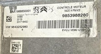 Locked Valeo Engine ECU, Peugeot, AAA1988850001, 9853988280, VE80, 232152377, HW 9843252980, HW9843252980