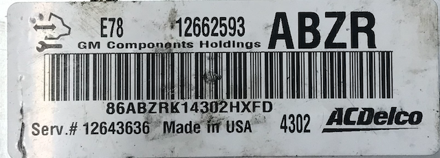 ACDelco Engine ECU, Chevrolet Cruz 1.4 12662593, ABZR, E78, 12643636