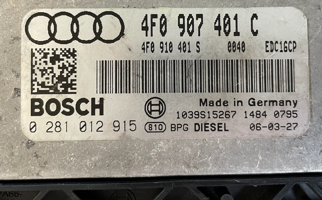 Audi A6 3.0 TDI, 0281012915, 0 281 012 915, 4F0907401C, 4F0 907 401 C, 4F0910401S, 4F0 910 401 S, EDC16CP34, 1039S15267