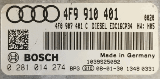 0281014274, 0 281 014 274, 4F9910401, 4F9 910 401, 4F0907401C, 4F0 907 401 C, EDC16CP34