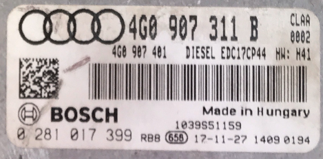 Audi A6, A7 3.0 TDI, 0281017399, 0 281 017 399, 4G0907311B, 4G0 907 311 B, 1039S51159, EDC17CP44