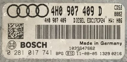 Audi A8 4.2 TDI Quattro, 0281017741, 0 281 017 741, 4H0907409D, 4H0 907 409 D, 4H0907409, 4H0 907 409, EDC17CP24