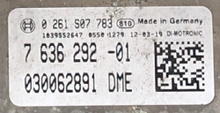 BMW 116i 1.6, 0261S07783, 0 261 S07 783, DME7636292, DME 7 636 292