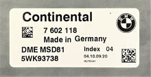 BMW, 7602118, 7 602 118, DME MSD81, 5WK93738, Index 04