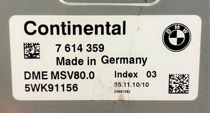 BMW, 7614359, 7 614 359, DMEMSV800, DME MSV80.0, 5WK91156, Index 03