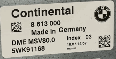 BMW, 8613000, 8 613 000, DME MSV80, 5WK91168, Index 03