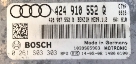 Bosch Engine ECU, Audi, 0261S03303, 0 261 S03 303, 424910552Q, 424 910 552 Q, 1039S65963, MED9.1.2