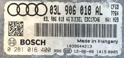 Audi A3 2.0 TDI, 0281016400, 0 281 016 400, 03L906018AL, 03L 906 018 AL, EDC17C46