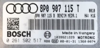 Bosch Engine ECU, Audi A3 Turbo, 0261S02517, 0 261 S02 517, 8P0907115T, 8P0 907 115 T, 1039S21229