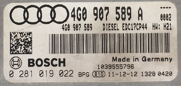 Audi A6 3.0 TDI, 0281019022, 0 281 019 022, 4G0907589A, 4G0 907 589 A, EDC17CP44
