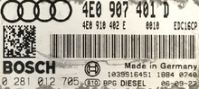 Audi A8 3.0TDi, 0281012705, 0 281 012 705, 4E0907401D, 4E0 907 401 D, EDC16CP34