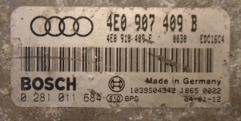 Bosch Engine ECU, Audi A8 4.0 TDI, 0281011684, 0 281 011 684, 4E0907409B, 4E0 907 409 B, EDC16C4