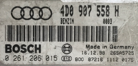 Bosch Engine ECU, Audi A8 4.2 , 0261206015, 0 261 206 015, 4D0907558H, 4D0 907 558 H, ME7.1
