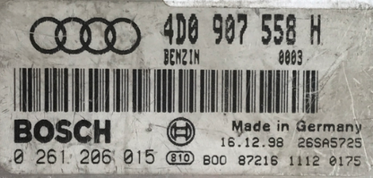 Bosch Engine ECU, Audi A8 4.2 , 0261206015, 0 261 206 015, 4D0907558H, 4D0 907 558 H, ME7.1